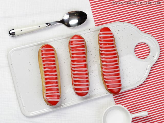 Éclairs rayés chocolat et framboise