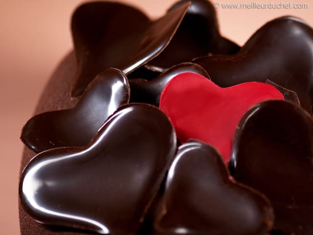 Entremets cœur Saint Valentin, chocolat & framboise