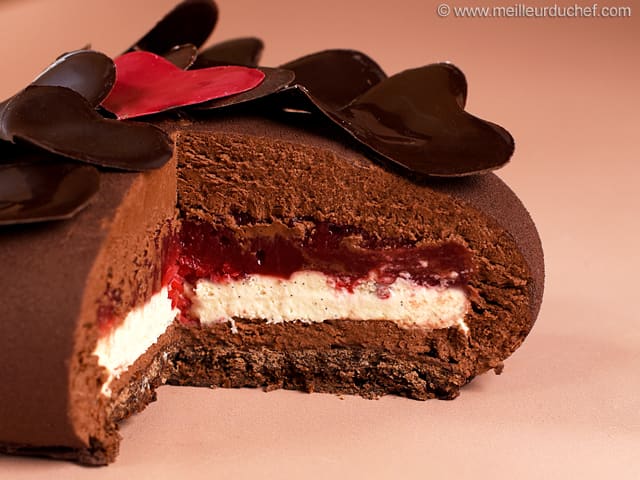 Entremets cœur Saint Valentin, chocolat & framboise