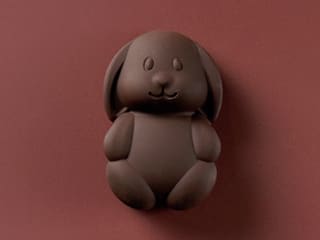 Lapin au chocolat noir, cœur croustillant et guimauve vanillée