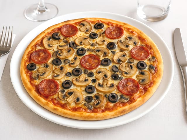 Pizza aux champignons et chorizo