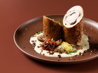 Roulade de volaille à la truffe et sa purée de patate douce