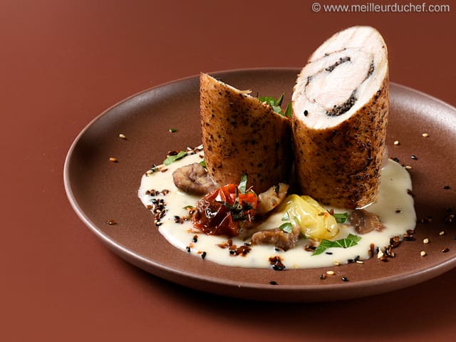 Roulade de volaille à la truffe et sa purée de patate douce