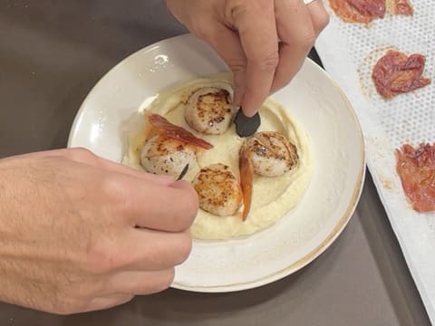 Noix de Saint-Jacques snackées, purée de panais à la vanille, chips de jambon et truffe - 47
