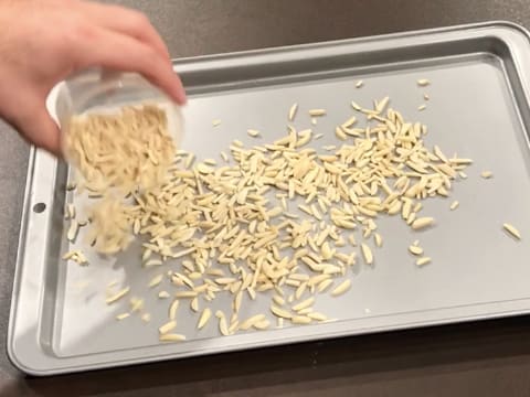 Place the slivered almonds on a baking sheet