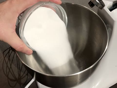 Pour the castor sugar in the stand mixer bowl