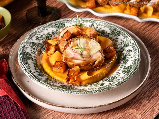 Chicken Ballotine with Gingerbread Crust, Squash & Truffle Sauce