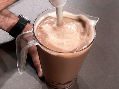 Mix the chocolate preparation with a hand blender in a jug