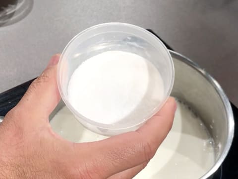 The pectin X 58 and sugar are blended in a small bowl