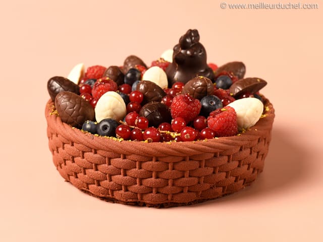 Easter Basket with Chocolate Eggs & Red Berries