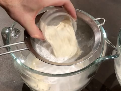 Sift the flour and corn starch in a sieve over the stand mixer bowl