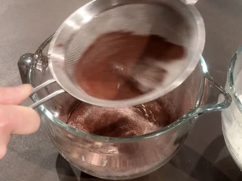 Sift the cocoa powder in the sieve over the bowl