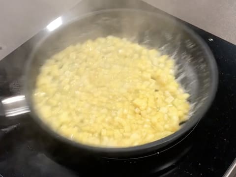 Cook the diced fruit in the pan