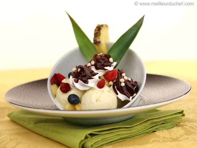 Pineapple & Coconut Sorbet with Chocolate-Coated Meringues