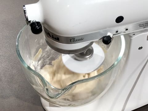 The ingredients are kneaded in the stand mixer